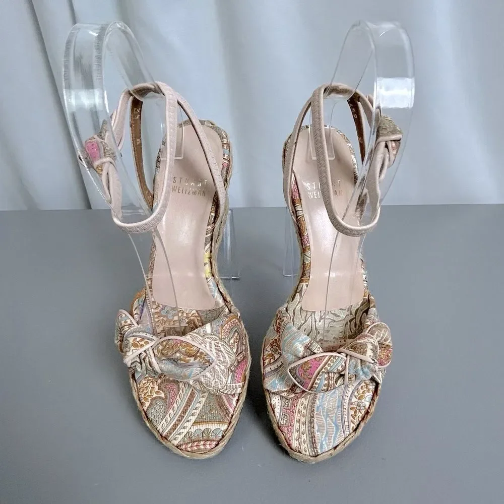 Stuart Weitzman Women's Patterned strapped wedges size 5.5 pink - Picture 3 of 11